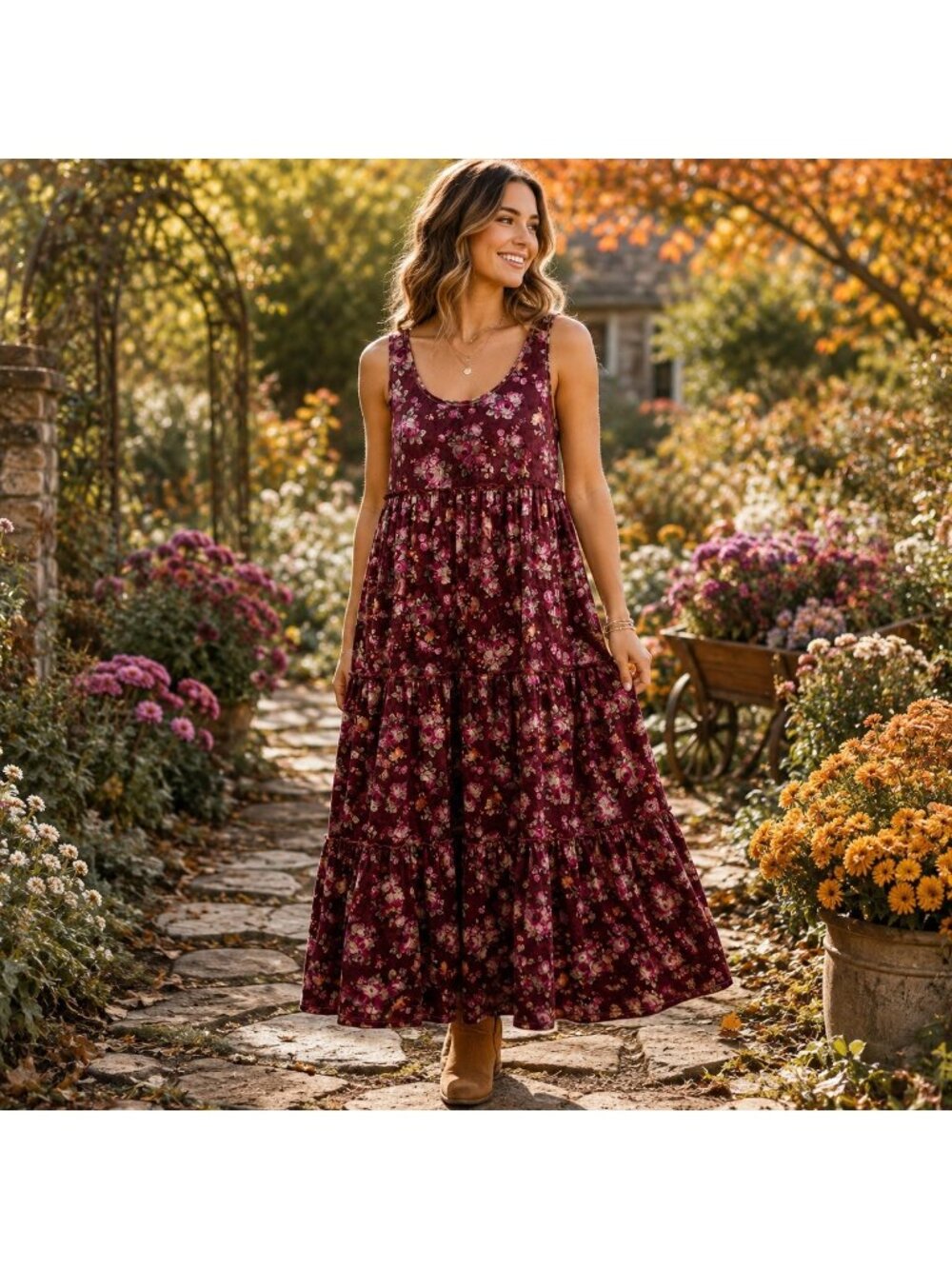 Natural Life Womens Floral Velvet Maxi Dress Size M Boho Tiered Cottagecore